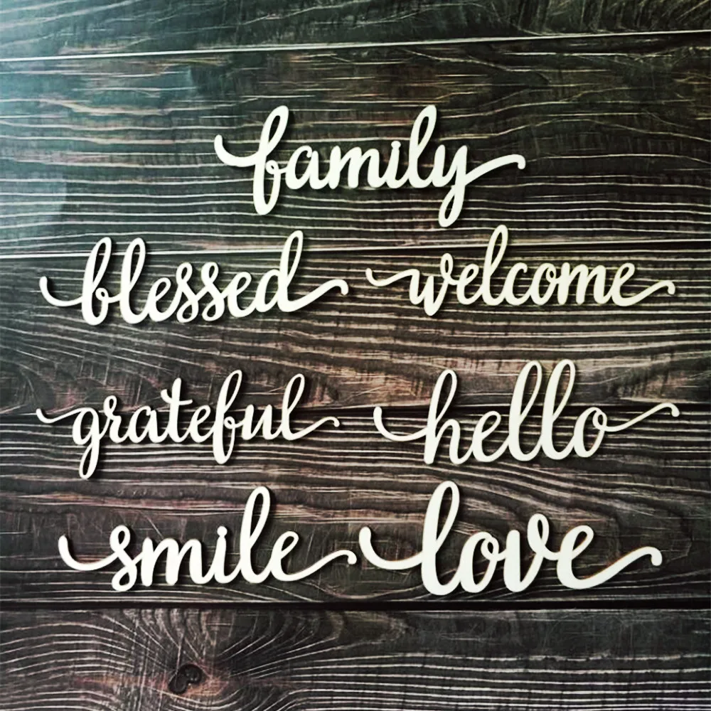 10pcs Laser Cut Wood Family Love Hello Smile Grateful Welcome 10pcs Laser Cut Wood Family Love Hello