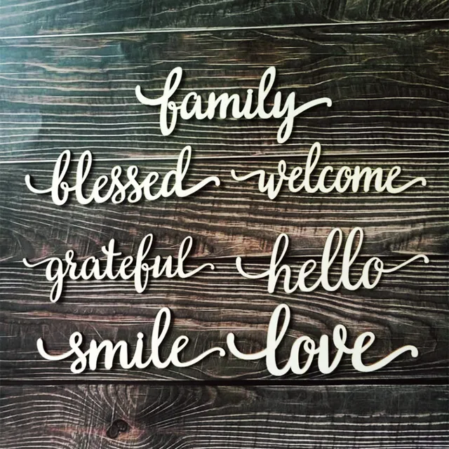 10pcs Laser Cut Wood Family Love Hello Smile Grateful Welcome 10pcs Laser Cut Wood Family Love Hello Smile Grateful Welcome Blessed Sign Wooden Words Art Word