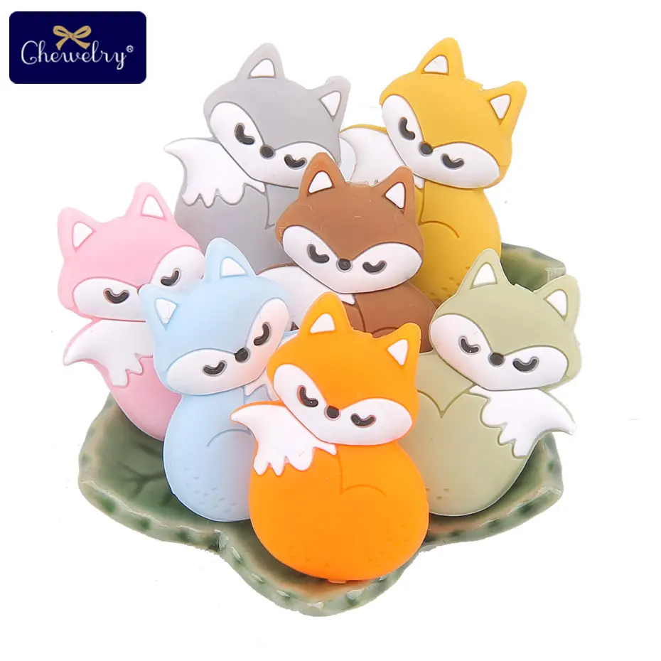 

50Pc Food Grade Cartoon Silicone Beads Fox Baby Teethers Teething Necklace Toy DIY Newborn Nursing Bracelets Gift Pacifier Chain