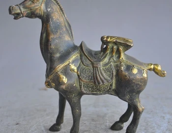 

6" old chinese fengshui bronze gilt animal horse Flies lucky success fu statue