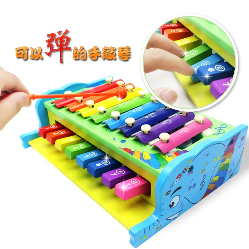 

Wooden 8-tone piano pounding music caterpillar trailer knock piano children's educational blocksB-001