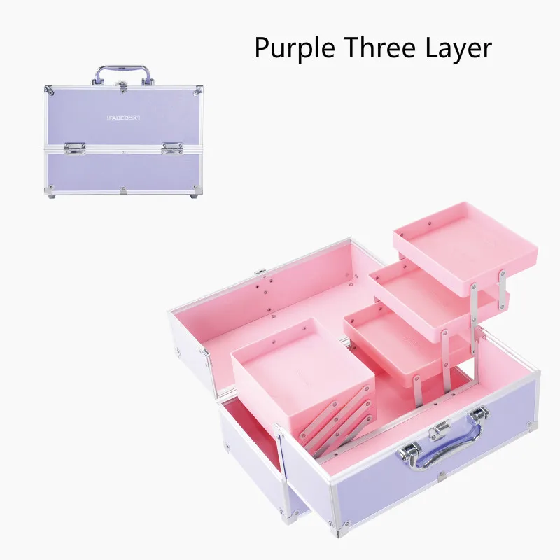 6 Тип лицевая коробка модный алюминиевый косметический Чехол коробка красоты с внутренним лотком профессиональный макияж, коробка черного и розового цвета - Цвет: FB102 Purple