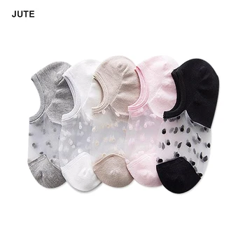

Women's Socks Short Summer Female Thin Crystal Silk Cotton Lace Mesh Boat Socks Low Cut Women Nylon Transparent Socks