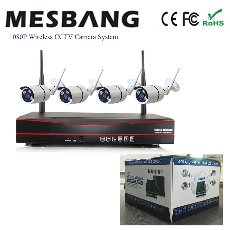 1080P casa CCTV sistema de cámara inalámbrica IP seguridad sistema de cámara kits wifi 4ch CCTV NVR