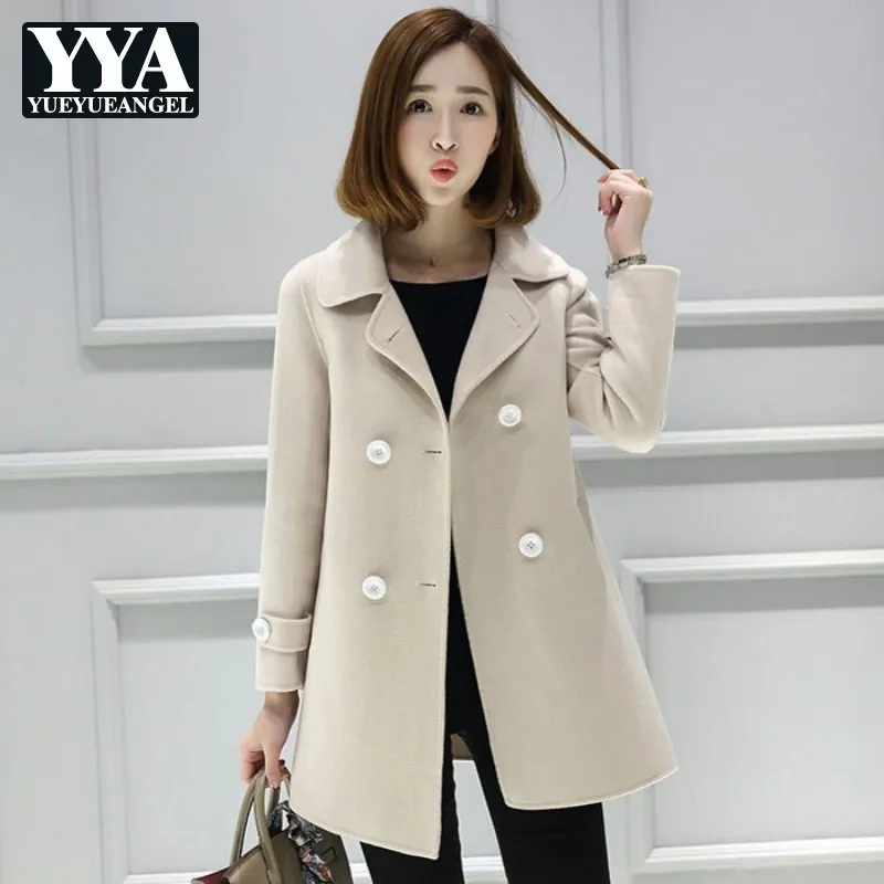 

2019 Autumn Korean Wool Coat Women Fashion Overcoat Red Pink Long Ladies Coats Woman Lapel High Quality Jackets Casaco Feminino