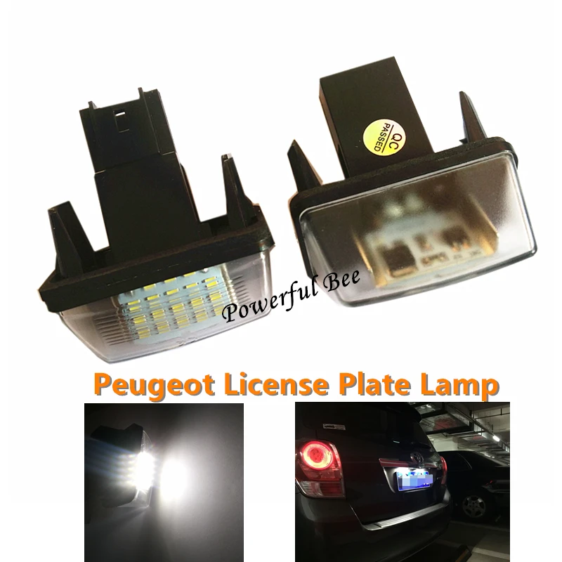 2 x LED car license plate lamp CANBUS white lights for Peugeot 206 207