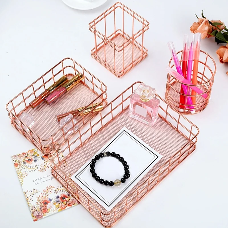 

Home Office Desk Metal Storage Basket Tidy Organizer Makeup Tools Accessories Pen Holder