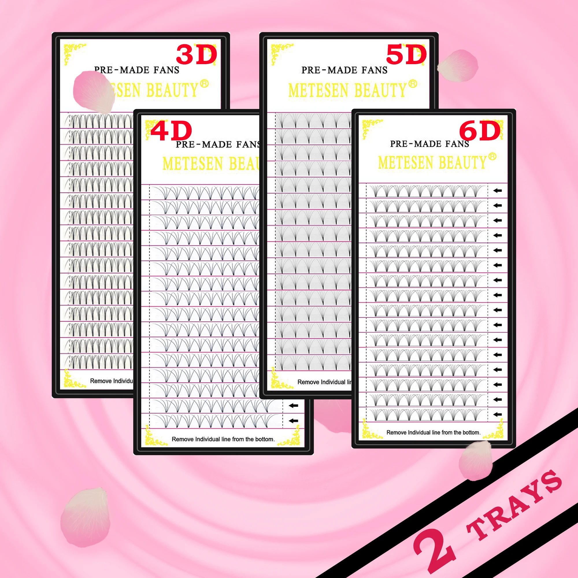 

METESEN BEAUTY 2trays volume eyelash extensions soft lashes volume russian 0.07 0.10 thickness pbt premade volume fans