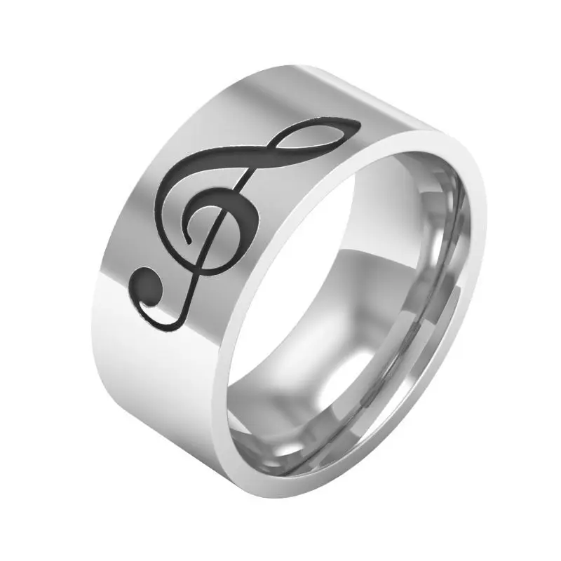

New 8MM Fashion 316L Stainless Steel Music Musical Note Finger Ring For Women Men Punk Biker Jewelry Engagement Wedding Gift