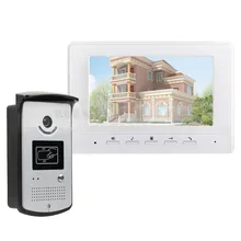 DIYSECUR 7 pulgadas Con Conexión de Cable Video de La Puerta Sistema de Intercomunicación Teléfono Timbre Seguridad Para El Hogar Blanco RFID Cámara LED de Visión Nocturna
