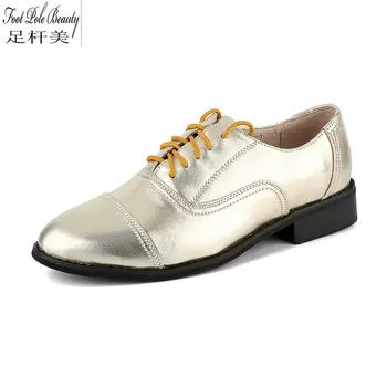

2018 New Retro British style carved Genuine leather flat heels Color matching lace-up Big yards oxford shoes for women 12 color