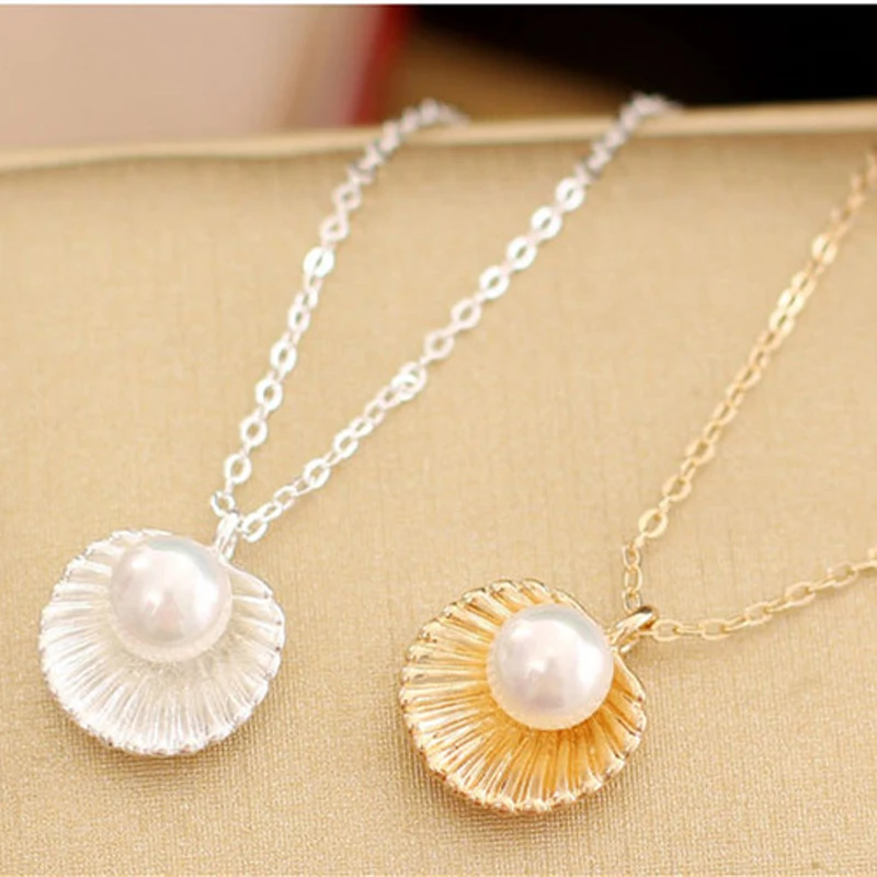 Fashio Simulated-pearl Shell Small Pendant Beach Necklace Women Simple Seashell Pendants and Choker Collar | Украшения и