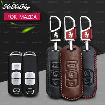 

KUKAKEY Leather Car Key Case Fob Cover For Mazda 2 3 5 6 8 MX5 CX-3 CX-5 CX-7 CX-9 Axela 3 Atenza Key Protected Bag Holder Shell