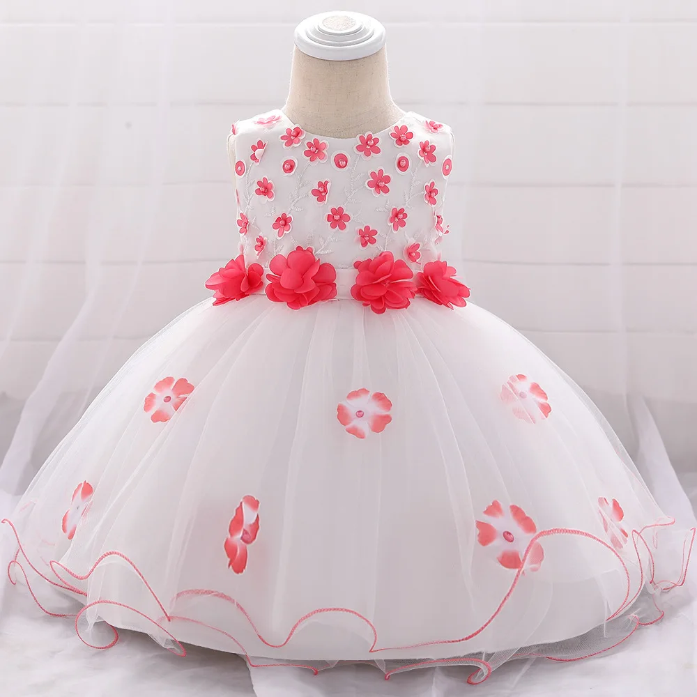 

Beaded Three-dimensional Flower Lace Tutu New born Baby Girl Dresses Floral Birthday Baptism Princess Kids Girl Dress L1895XZ