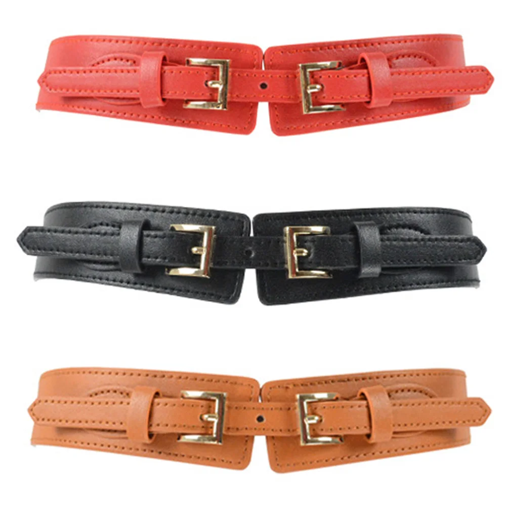 

Women Lady Double Buckle Stretch Belt Faux Leather Dress Corset Waistband BLTHG0016