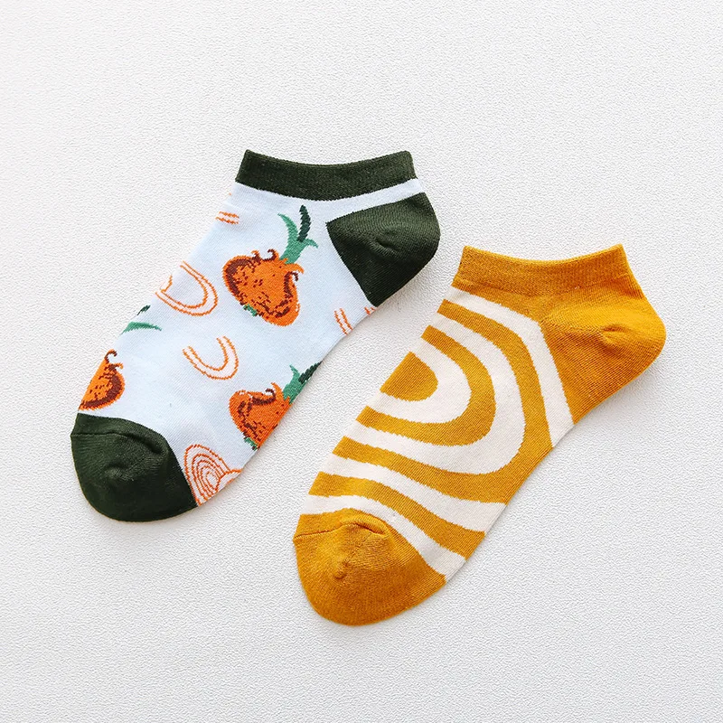 Весенние трендовые счастливые мужские носки, хлопковые носки-лодочки, забавные оригинальные носки harajuku, носки до щиколотки с изображением животных и фруктов - Цвет: Onion rings