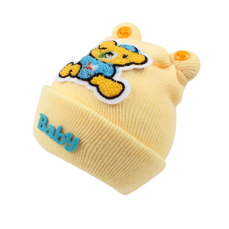 Knitted Newborn Baby Hat Cute Bear Infant Beanie Hat For Newborn Girls Soft Warm Baby Tire Hat Autumn Winter Baby Girls Clothing (5)