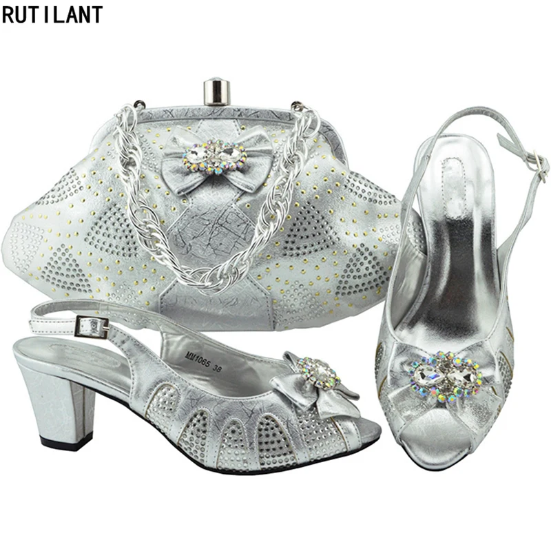 

New Arrival Italian Shoe and Bag Set for Party In Women Nigeria Bag and Shoe Decorated with Rhinestone Luxury Shoes Women 2018