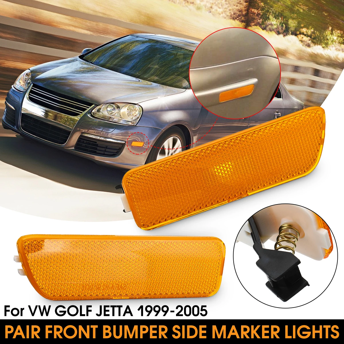 

Pair Front Bumper Side Marker Lights Indicators w/o Bulb for VW for GOLF for JETTA 1999 2000 2001 2002 2003 2004 2005