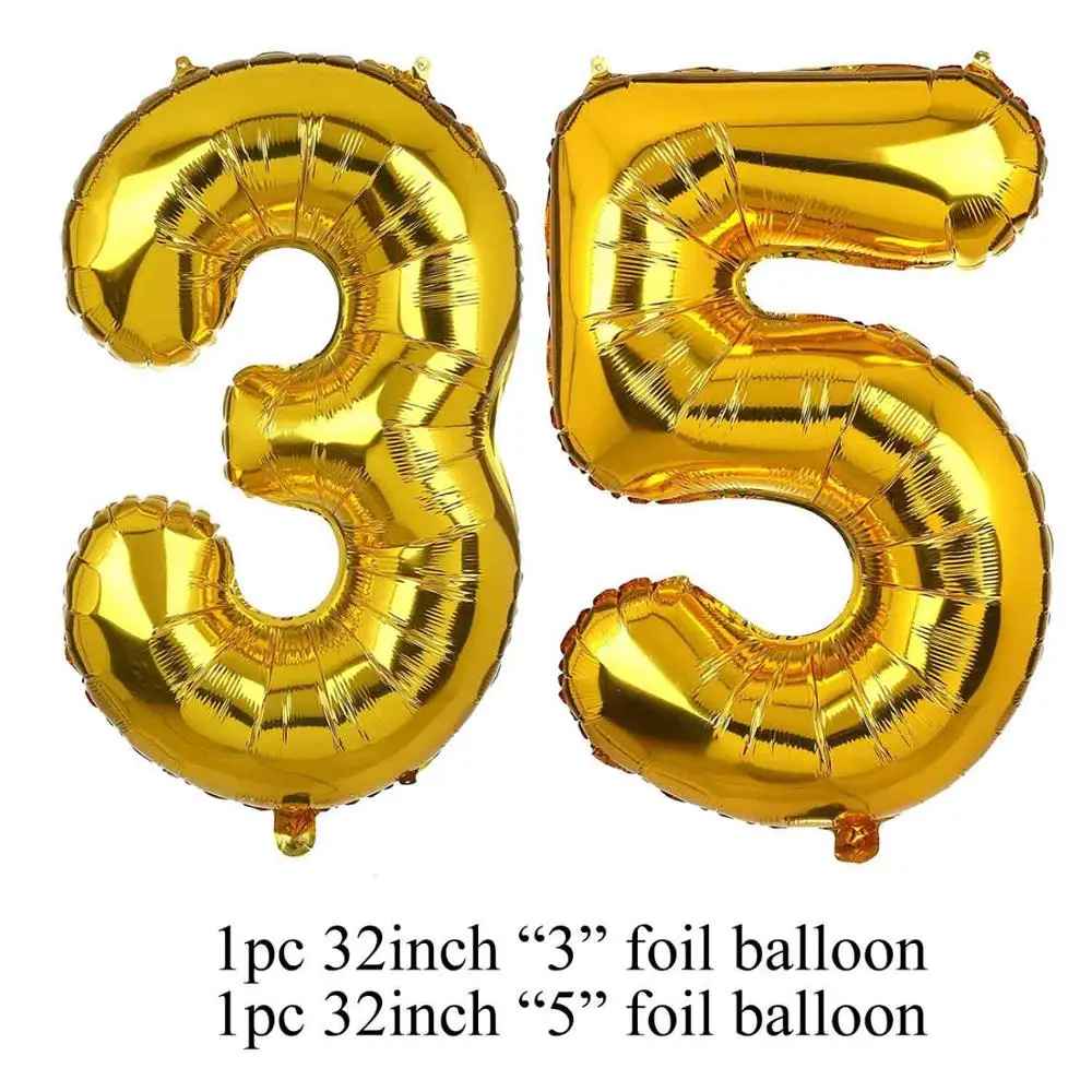 Amawill золото черный комплект 35th День Рождения украшения наборы с днем рождения баннер 35 лет вечерние принадлежности 8D - Цвет: 35 foil balloon