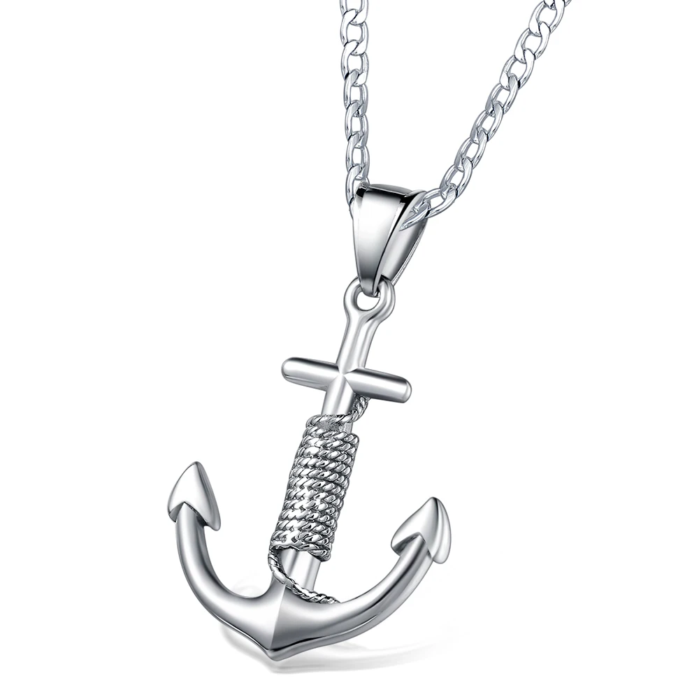 Classic Vintage Mens Anchor Necklace Stainless Steel with Pendant