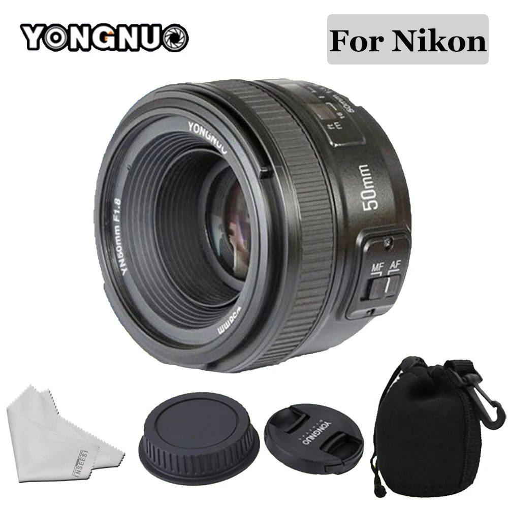 Goede YONGNUO 50mm Lens YN50MM F1.8 Grote Diafragma Autofocus Lens voor Nikon D5300 D3400 D3200 D3100 D7200 D800 D300 d700 DSLR Camera