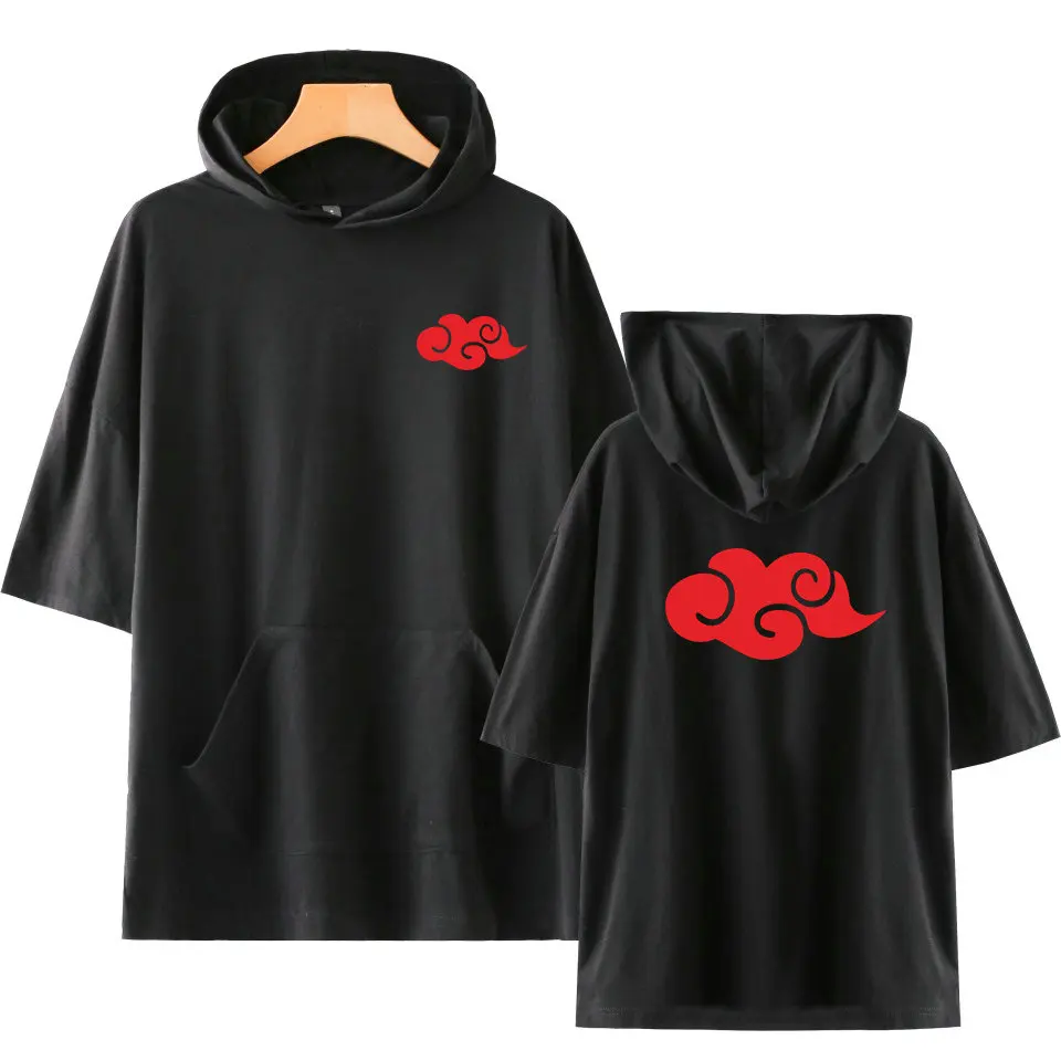 

New Anime T Shirt Naruto Akatsuki Cloud Badge Printed Hooded T-shirt Uchiha Itachi Hip Hop Costume Tops Tshirt Unisex Clothes
