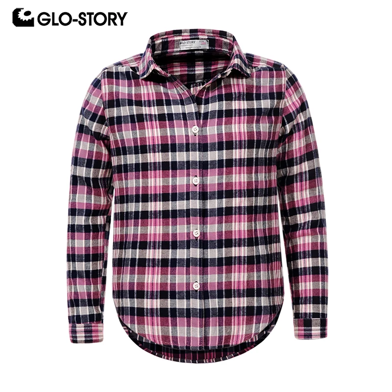 

GLO-STORY Kids Girls 2018 New Long Sleeve Flannel Blouse Shirts Children Girl School blouses Tops GCS-6883