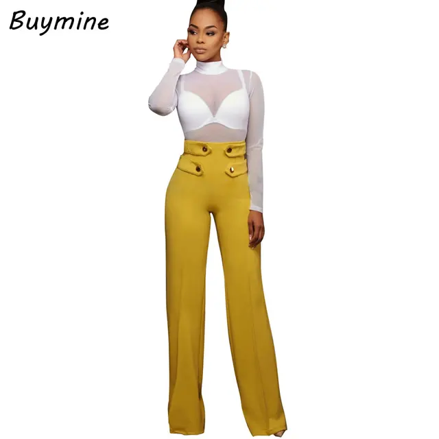 Elegant Wide Leg Pants Women Pure High Waist Pants Fashion
