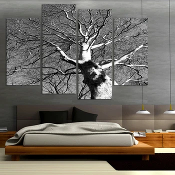 

4 panel Abstract tree Landscape Modern Oil Canvas Painting For Living Room Wall Art Prints Home Decor