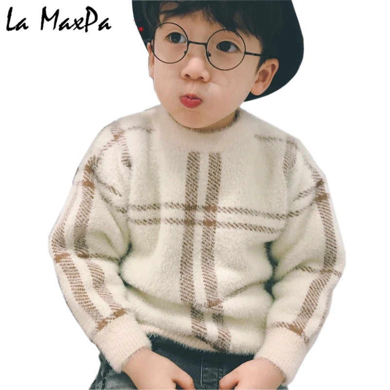 

2018 New Leisure Kids Children's Clothing, Boy Autumn Checked Knit Sweater T-shirt Coat Cuhk Children Joining Together 3-7Year