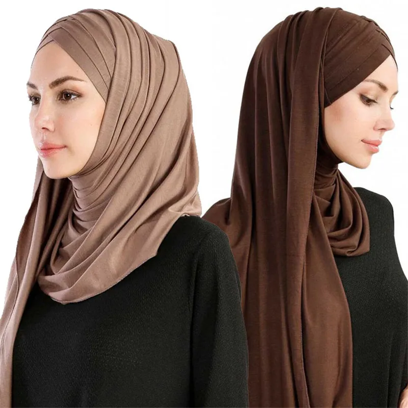 Женский простой мягкий хлопковый Джерси-шарф с головой хиджаб мгновенный шали из фуляра femme мусульманские хиджабы готовы носить головной платок