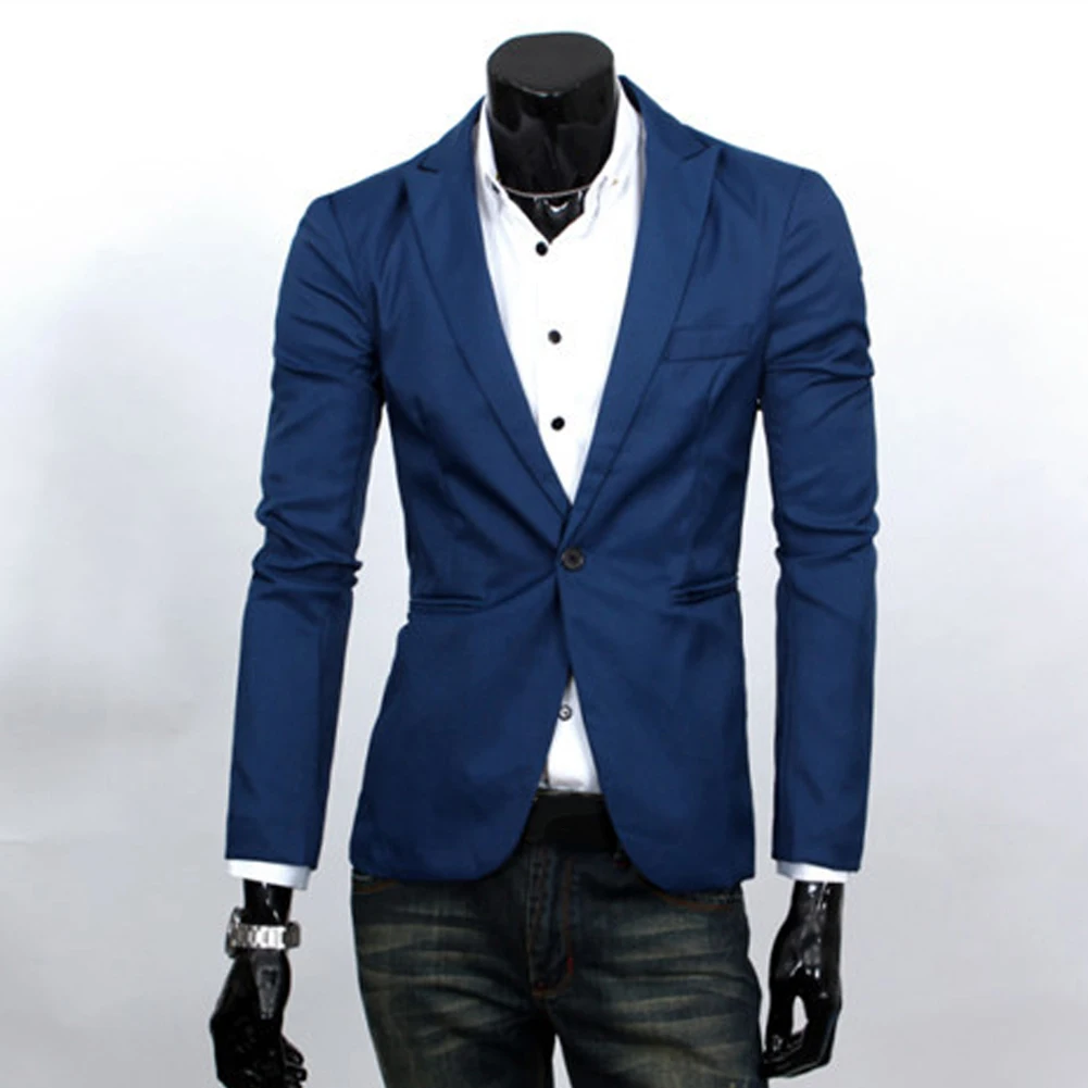 Модный Пиджак, Мужской приталенный однотонный повседневный костюм пиджак, пиджак, верхняя одежда, топ, деловой, офисный, Свадебный Мужской Блейзер - Цвет: Sapphire Blue