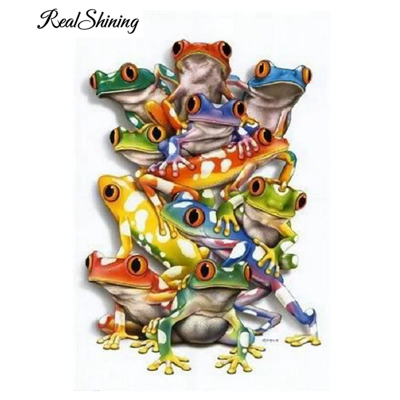 

REALSHINING Frogs Family 5D DIY Diamond Painting Resin Needleworks Mosaic full square Diamond Embroidery Home Decor FS1983