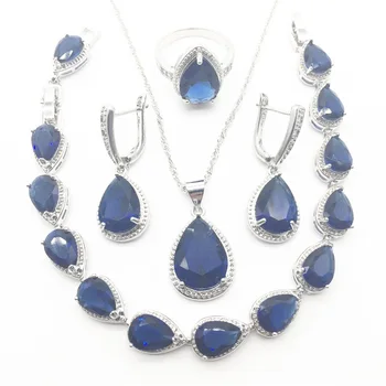 

925 Silver Bridal Jewelry Montana Blue Zircon White CZ Jewelry Sets For Women Wedding Earrings/Pendant/Necklace/Rings/Bracelet