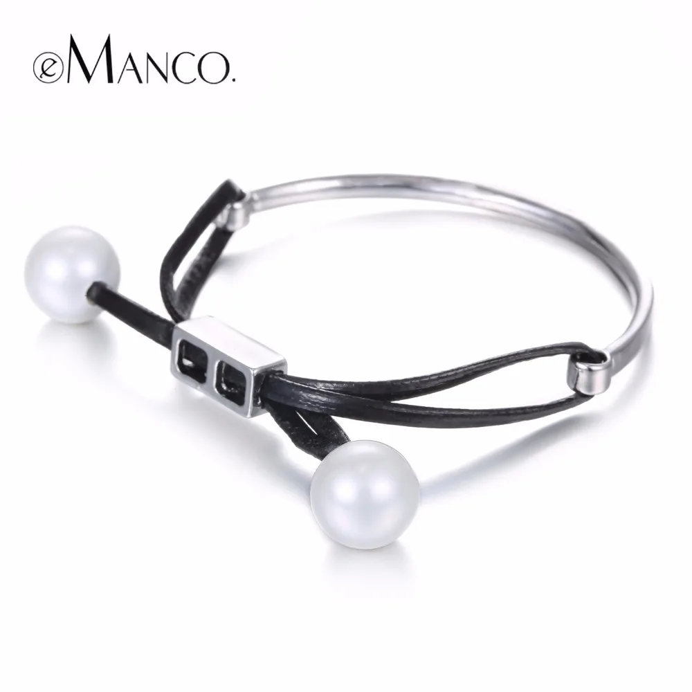 

eManco Fashion Simple Bracelets for Women Silver Plated Imitation Pearls Adjustable Wax Rope Alloy Jewelry New Year Gift
