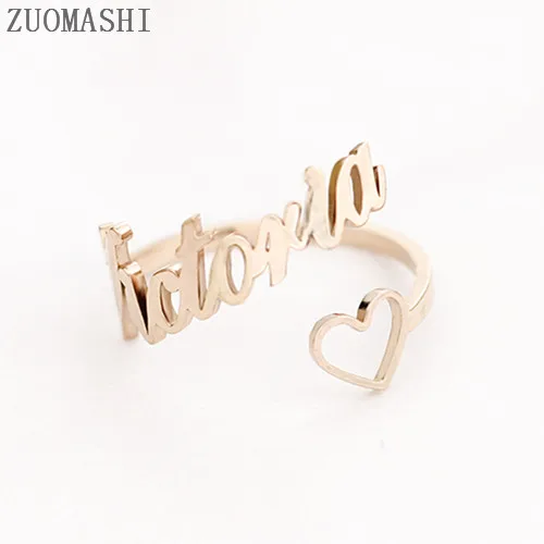 Custom Heart Name Ring Personalized Heart Ring Adjustable Size Stainless Steel Unique Jewelry Wedding Rings Gift For Women Girl - Цвет основного камня: 1