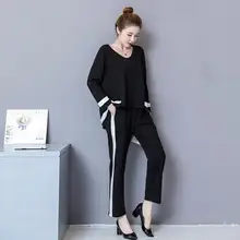 Комплект из 2 предметов, спортивный костюм для женщин размера плюс, большой L-3XL, 4XL, 5XL, осенне-зимний наряд, комплект из укороченного топа и штанов DC396