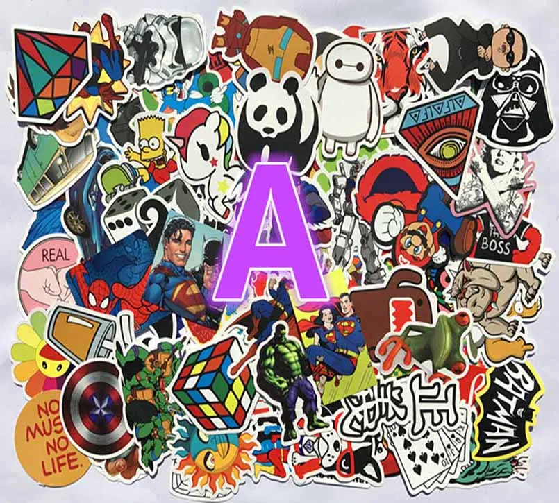 100pcs pack Mixed Stickers Anime Superhero Cartoon Stickers Doodle Decals for DIY Fridge Suitcase Guitar Sticker