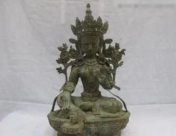 

23"Tibetan Buddhism Folk Classical Bronze Green Tara Guan Yin Buddha statuary