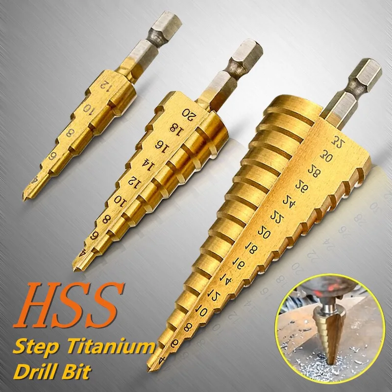 4 12/20/32mm Hexagonal Shank Drill Bits Straight Groove Titanium