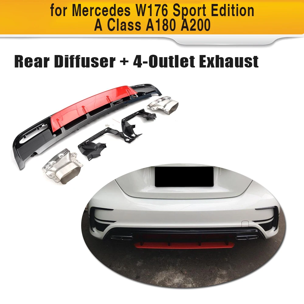 

Rear Diffuser With Exhaust For Mercedes Benz W176 Hatchback 4 Door 13-18 A45 AMG A180 A200 ABS A Class Car Bumper Lip spoiler