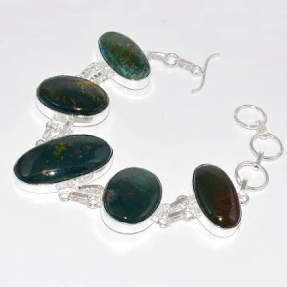 

BloodStone Bracelet Silver Overlay Over Copper , 22.3 cm, B3624