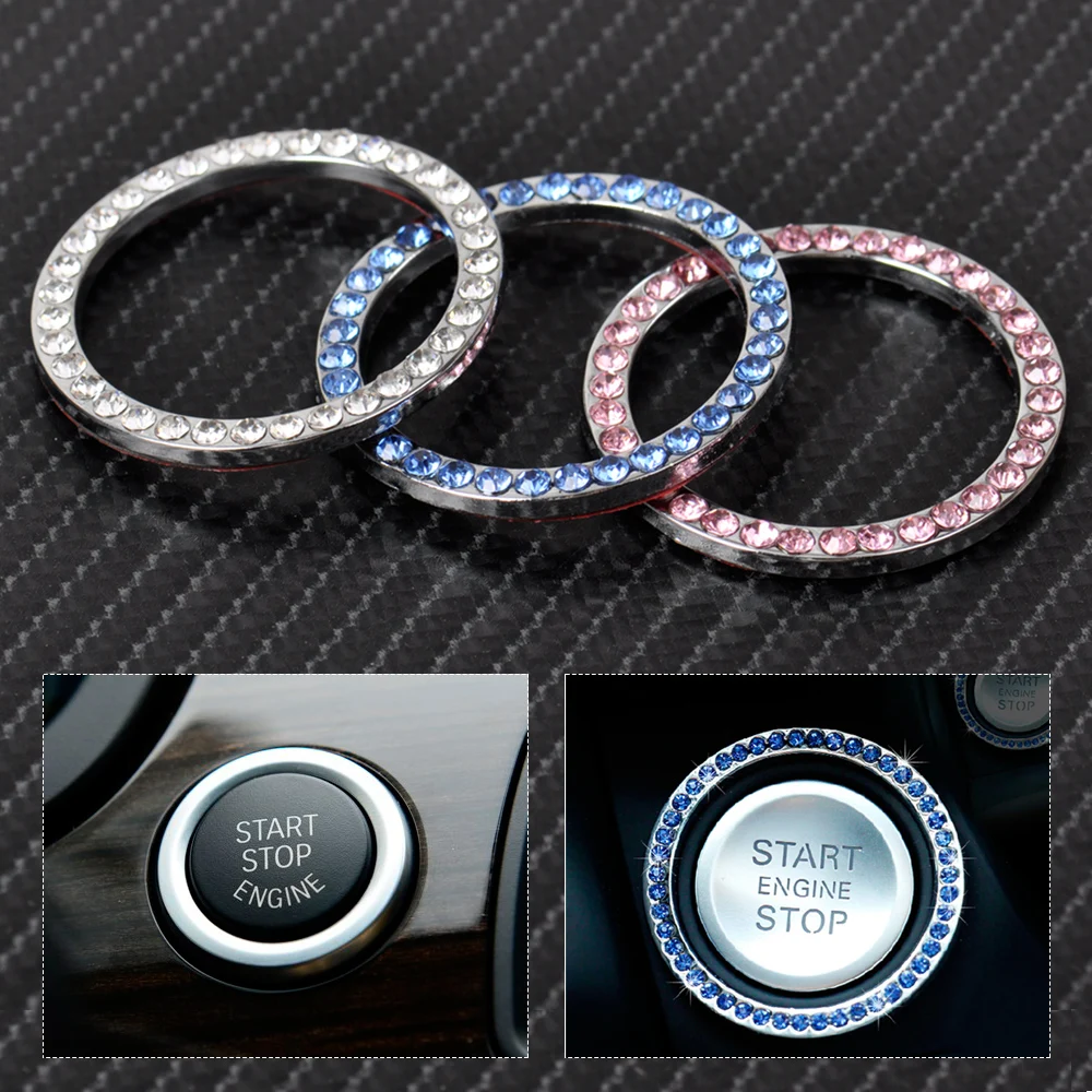 

DWCX Car Interior One-Key Engine Start Stop Ignition Push Button Decorative Diamante Ring Cover Trim for BMW F10 E90 E91