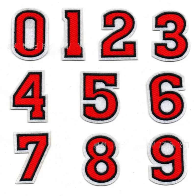 

Digital 0123 Red Color Parches Ropa Embroidered Iron On Patches For DIY Cloth Patch Fashion Design Motif Applique Badge