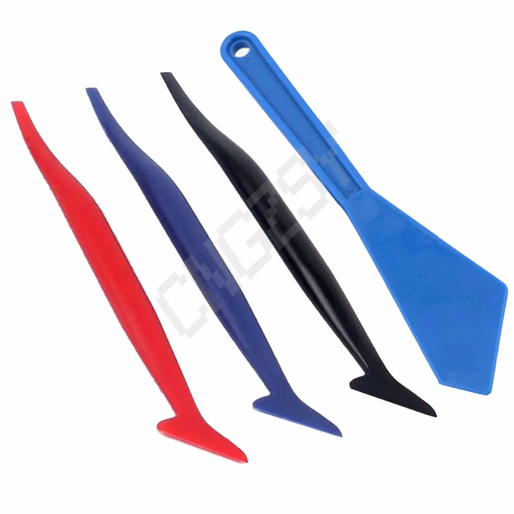 CNGZSY 4pcs/Box Window Tint Wrapping Tools Carbon Fiber Film Car Sticker Squeegee Corner Long Handle Bubble Clean Scraper B18+