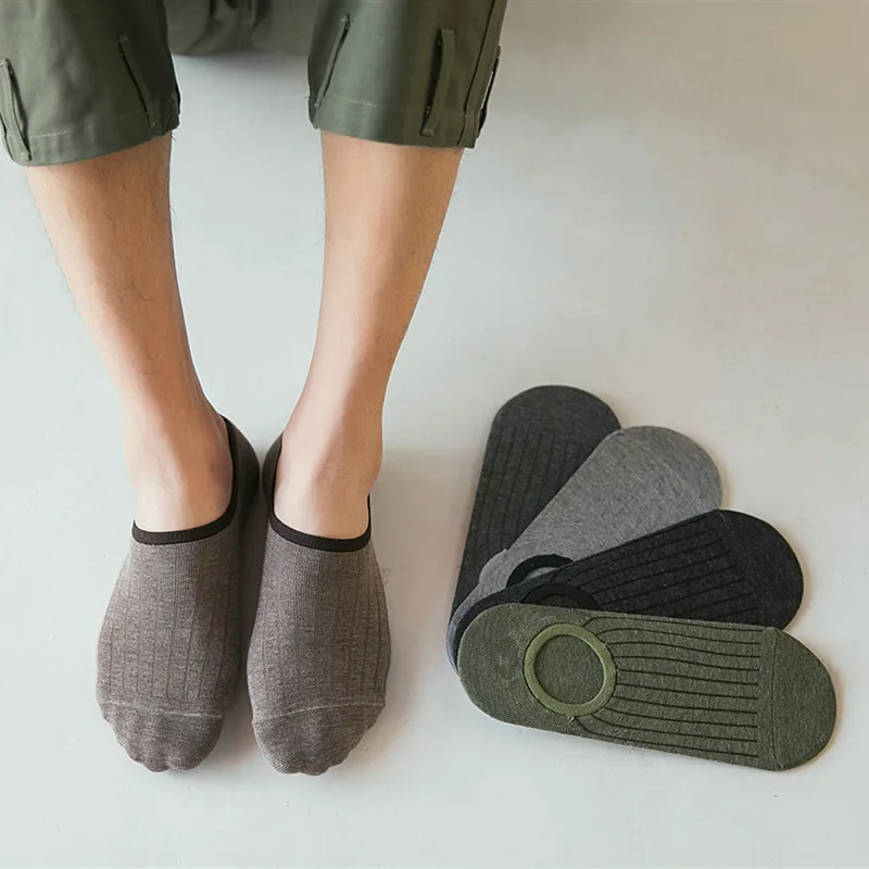 

2019 Unisex Men Ankle Short Socks New Double Pin Stripes Vertical Socks Solid Color Cotton Socks Men's Low Cut Short Boat Socks