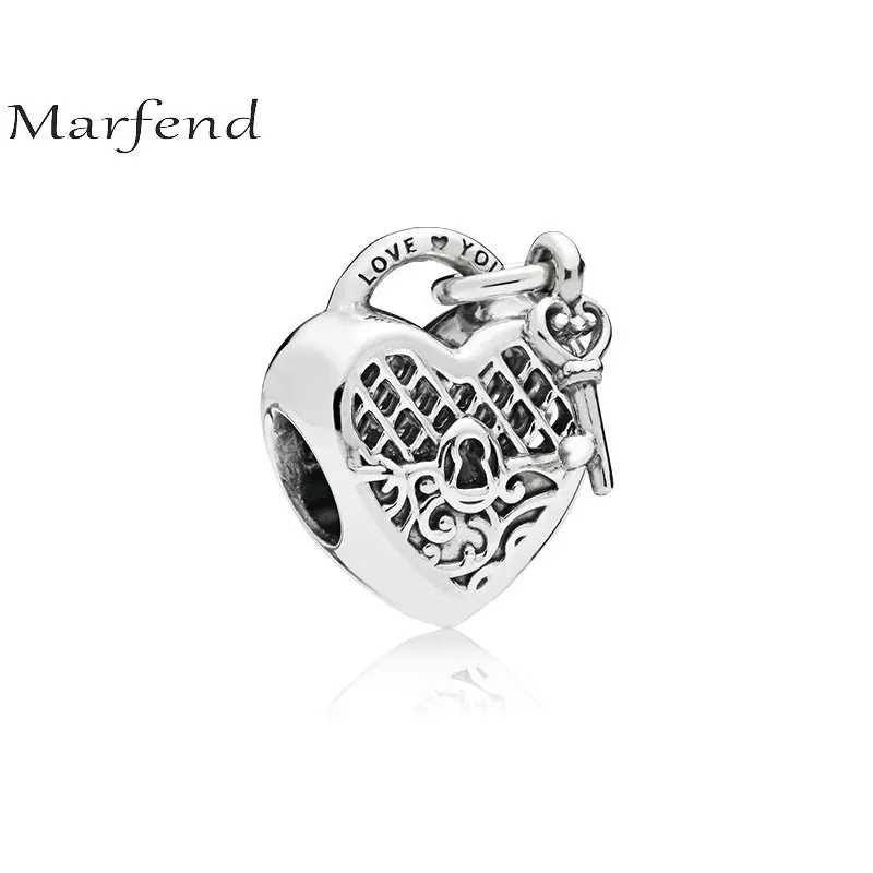 

Marfend Authentic 925 Sterling Silver Hollow Bead Love You Lock & Key Charm Fit Marfend Bracelet Bangle DIY Jewelry