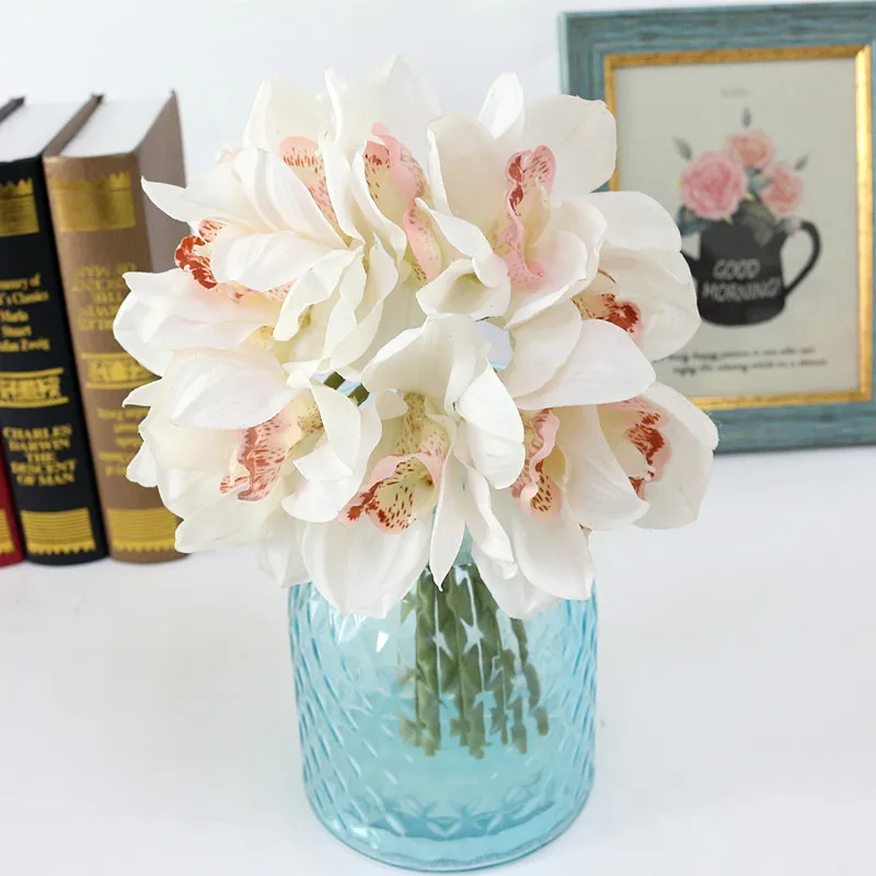 Flone Artificial Butterfly Orchid Flower Simulation Latex Flower Real Touch Lily Bouquet Wedding Home Office Party Decor Floral (1)