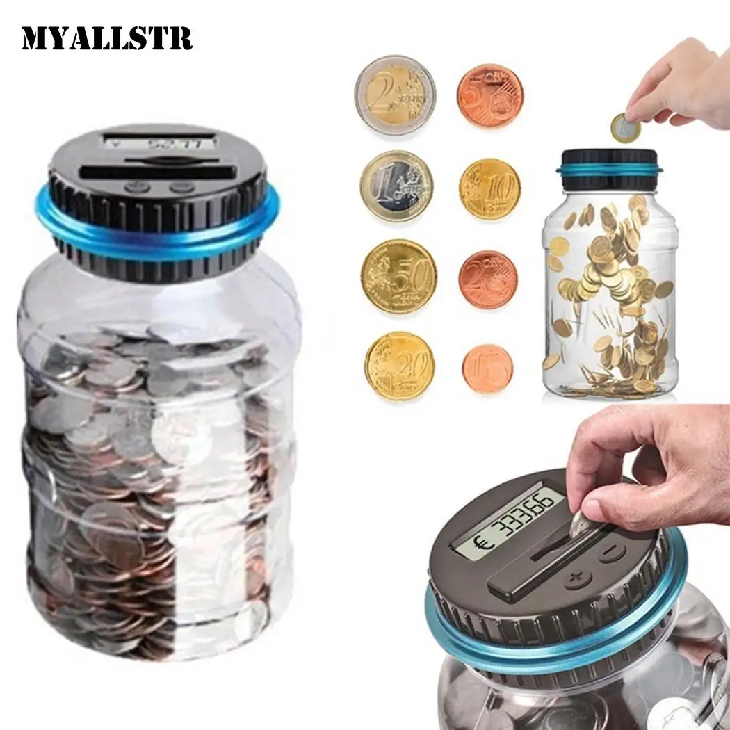 LCD With Bucket Box AAA Electronic Coin Battery Counting Piggy 2 Coin